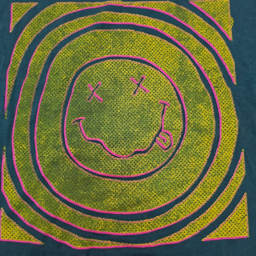 Nirvana Smiley‎ Face T Shirt Mens Large Green Pink Graphic Tee Grunge Rock